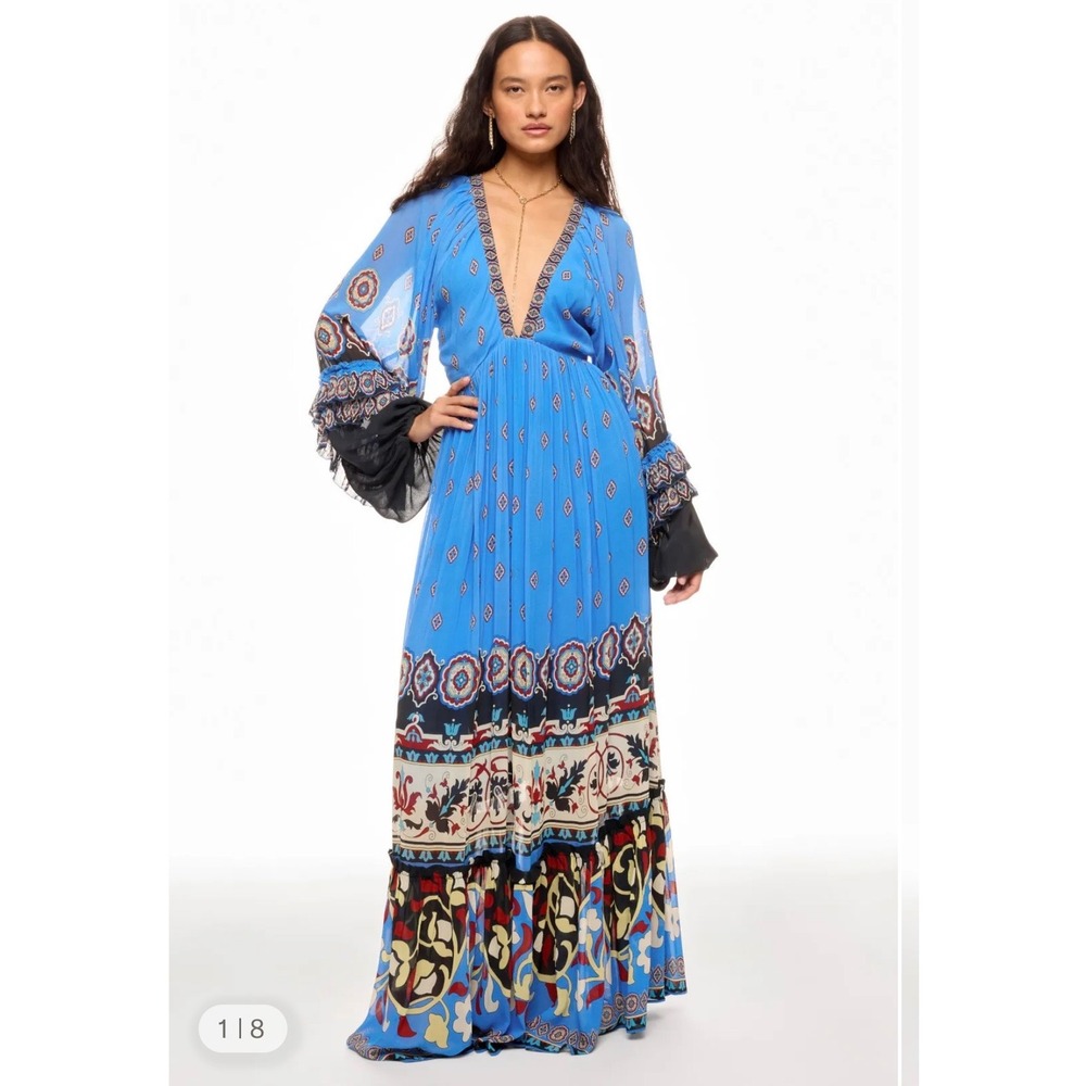 Farm Rio Anika Tiles Blue Maxi Dress